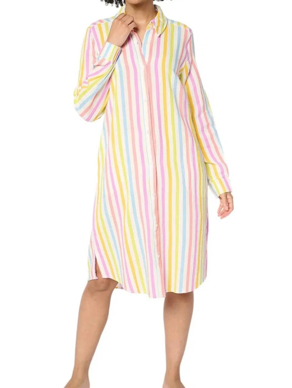 Pastel Multi-Stripe Shirt Dress Beach Cover Up